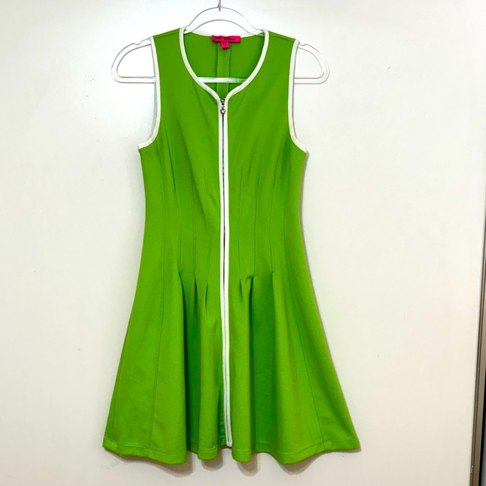 Betsey Johnson - Vintage Lime Green Sleeveless Fill Front Zippered Dress